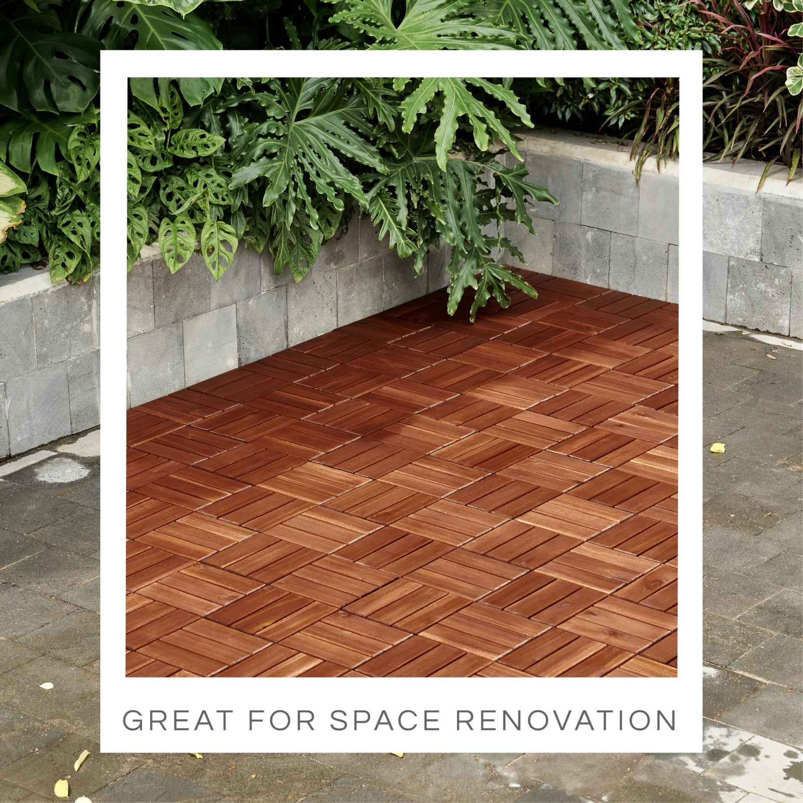 Interlocking Deck Tiles 10 Pcs – 12″x12″ Waterproof Acacia Wood for Patio, Balco
