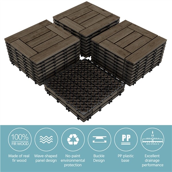 12×12” 27pcs Deck Patio Tiles Interlocking Wood Flooring Pavers Tiles Black