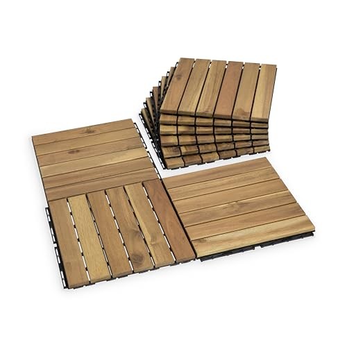 Acacia Wood Flooring Interlocking Deck Tiles for 6 slats/9 pcs 9 White Oak