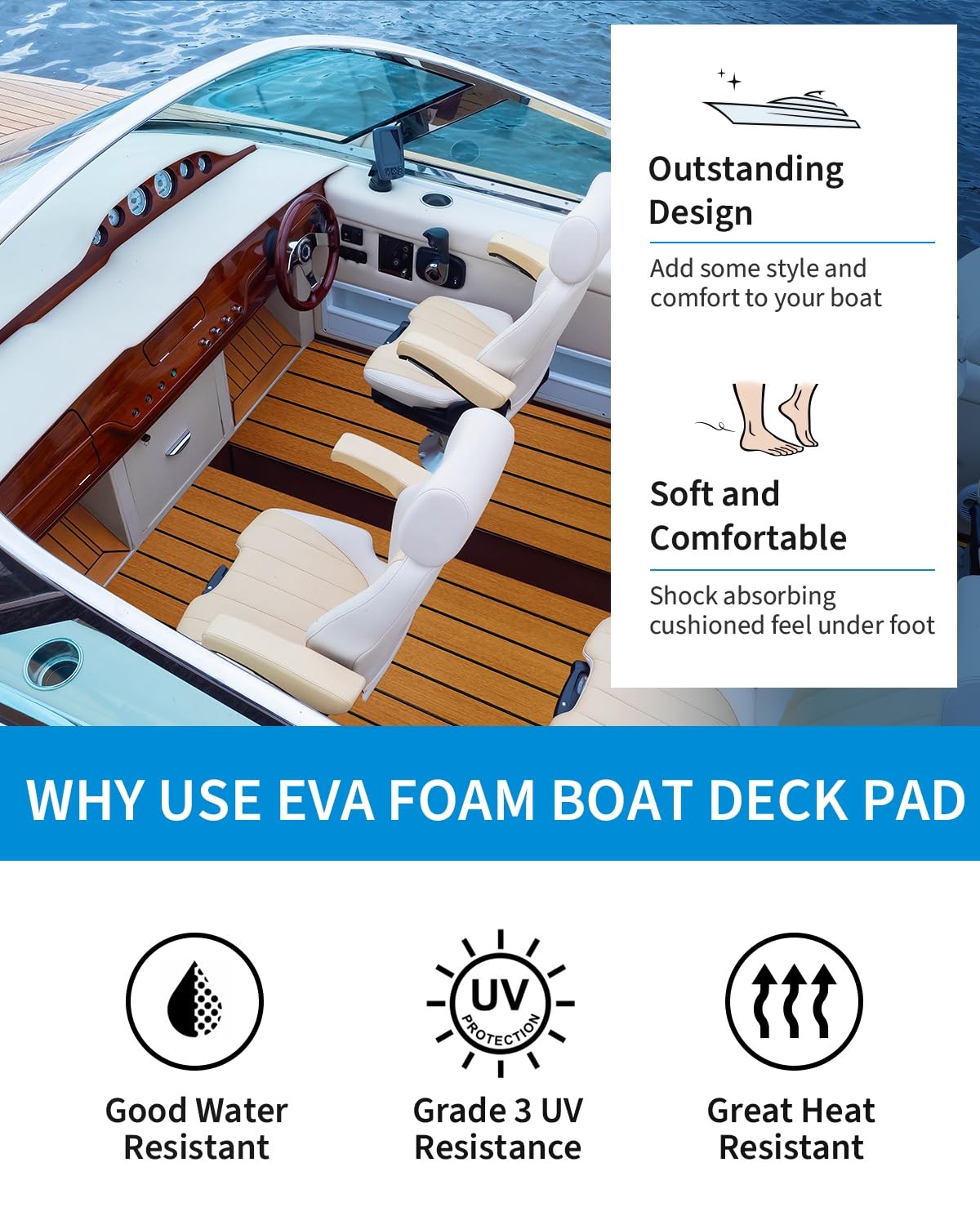 OCEANBROAD Boat Flooring Self-Adhesive 48”x16.8” Brown with Black Lines
