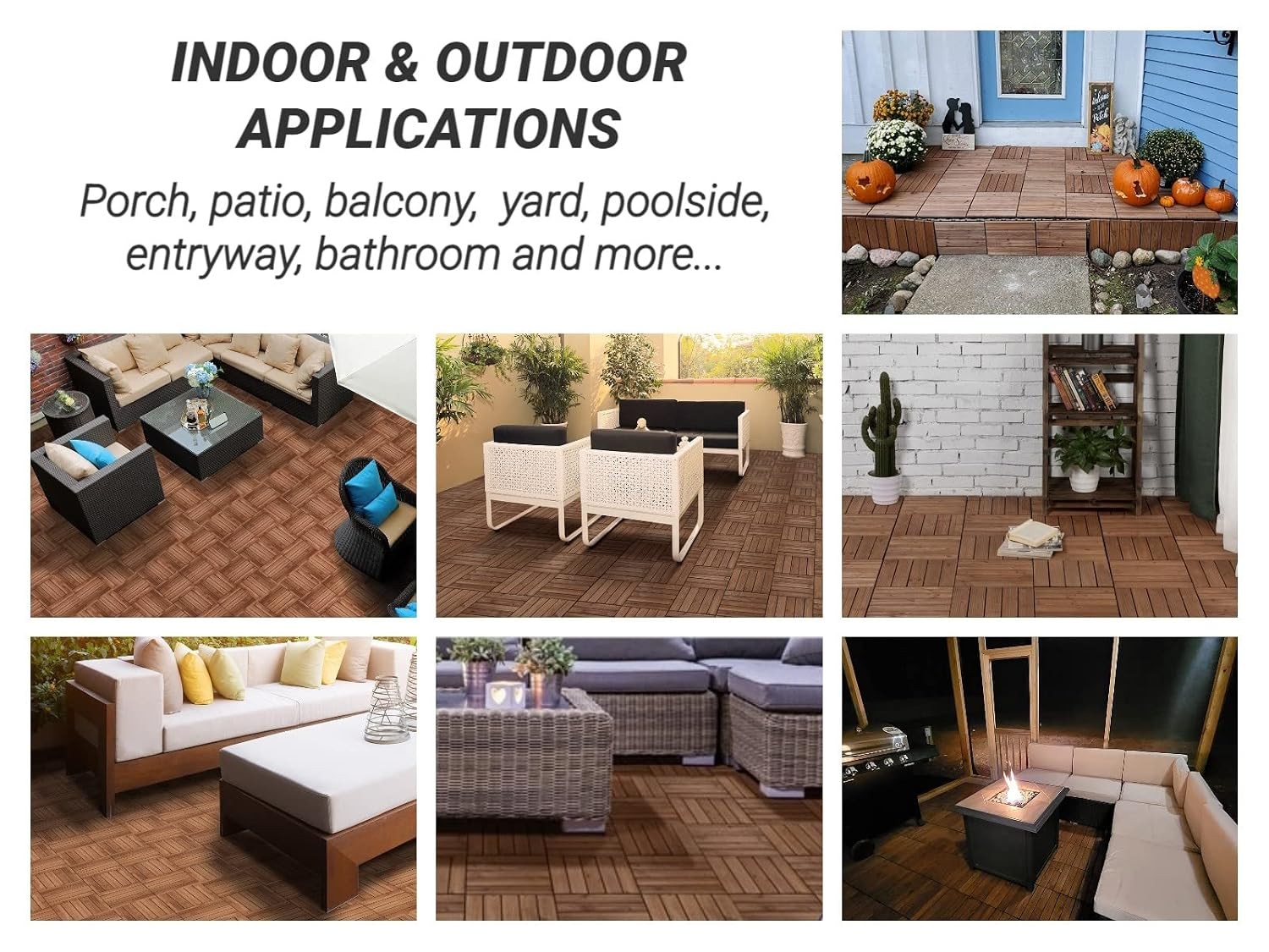 22pcs Wood Floor Tiles Interlocking Decking Patio Tiles Garden Balcony Floor