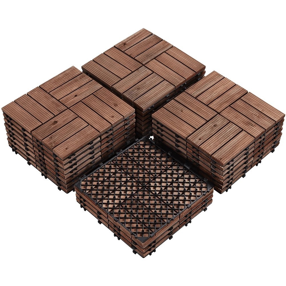 27Pcs Wood Interlocking Deck Tiles 12×12 Patio Flooring Pavers Brown
