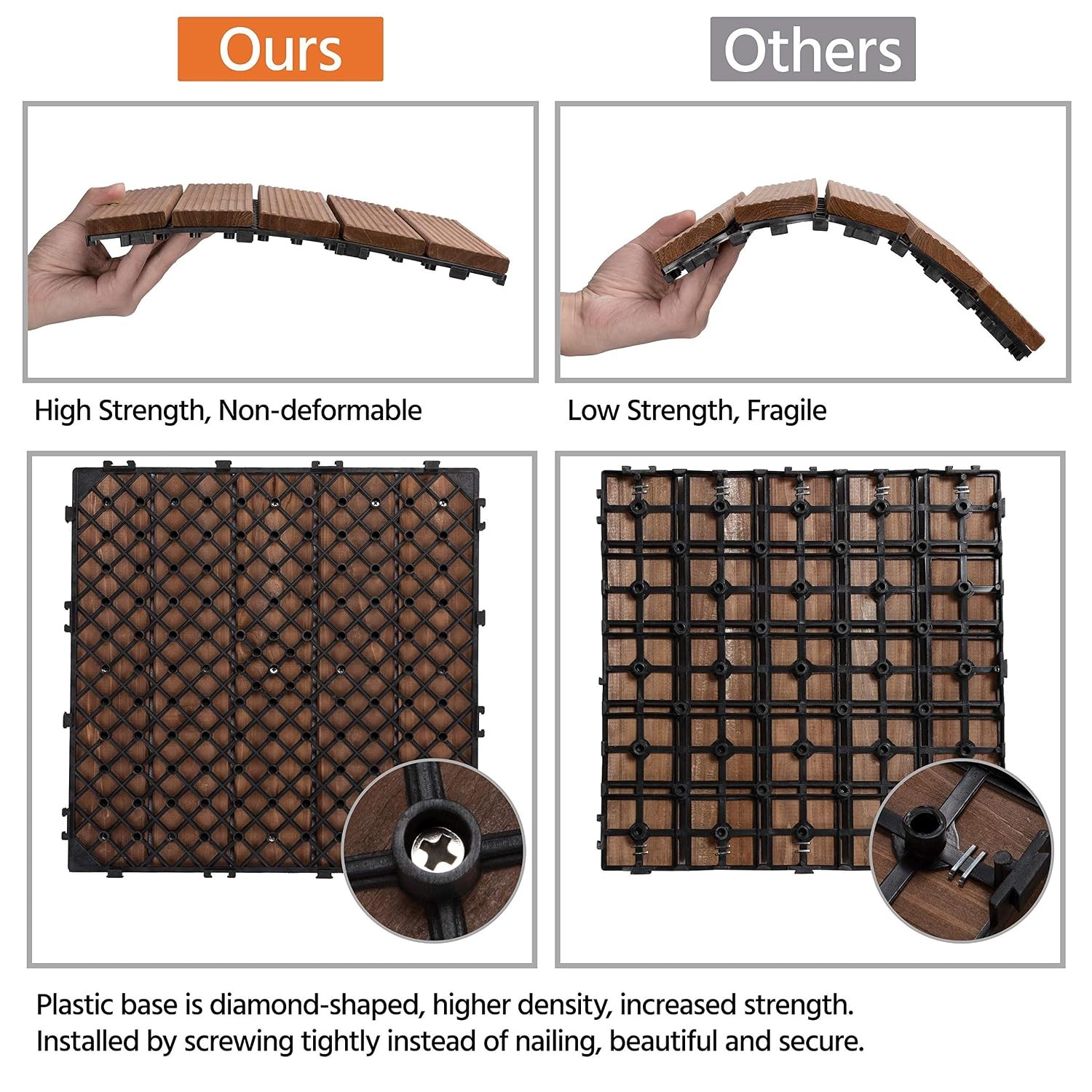 22pcs Wood Floor Tiles Interlocking Decking Patio Tiles Garden Balcony Floor