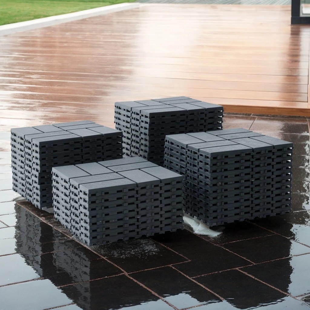 44 Pack 12×12 Interlocking Deck Tiles PP Patio Flooring Grey