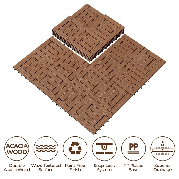 27pcs Waterproof Wood Interlocking Deck Tiles for Outdoor Patio Garden, Brown