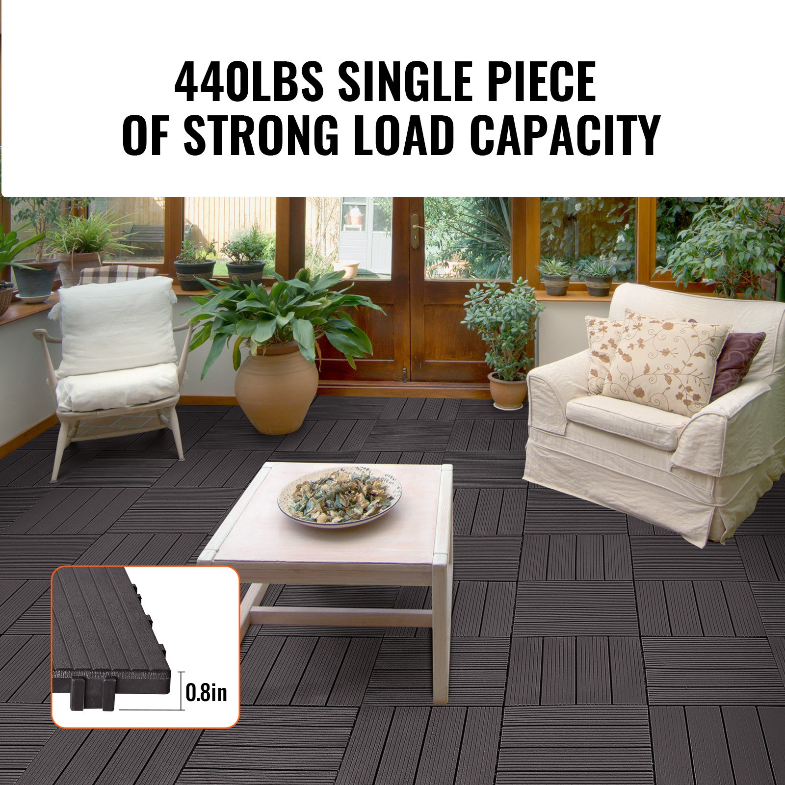 VEVOR 54pc Deck Patio Tile Interlocking Plastic Flooring Pavers 12×12” 54 sq.ft