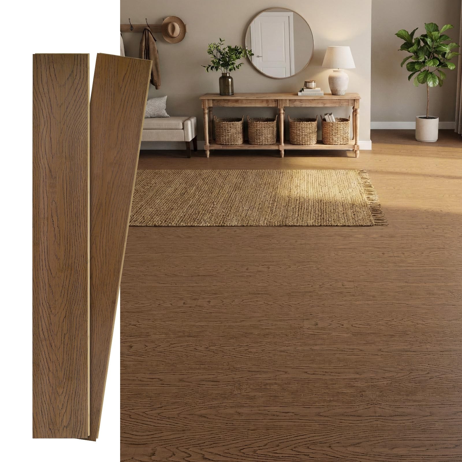 Solid Bamboo Flooring Sample, 40.15″ L x 5.11″ W x 0.6″ T, Warm Brown Oak Grain,