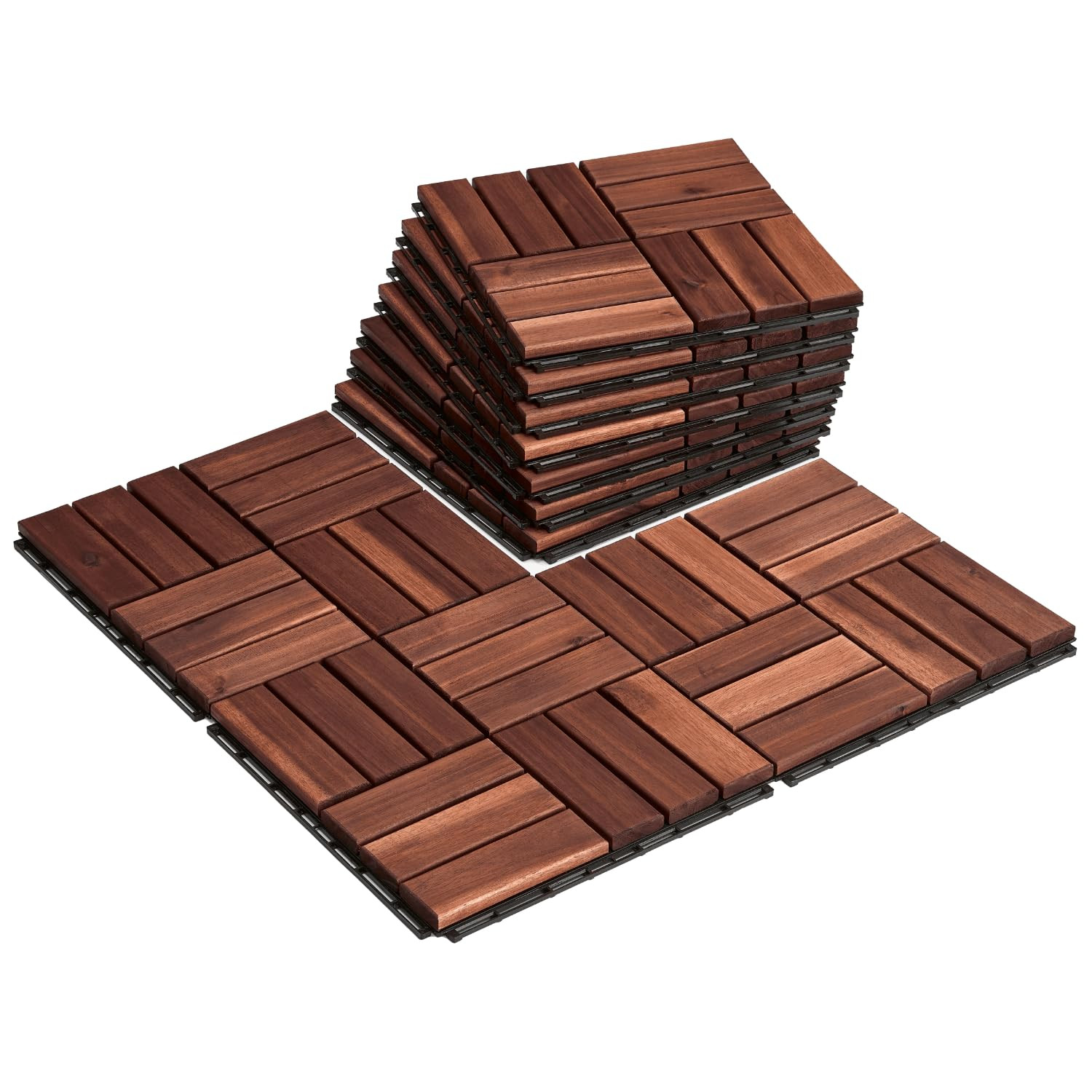 Premium Deck Tiles, Patio Flooring – Set 10 Pcs 12”X12”X0.9” Interlocking Deck T