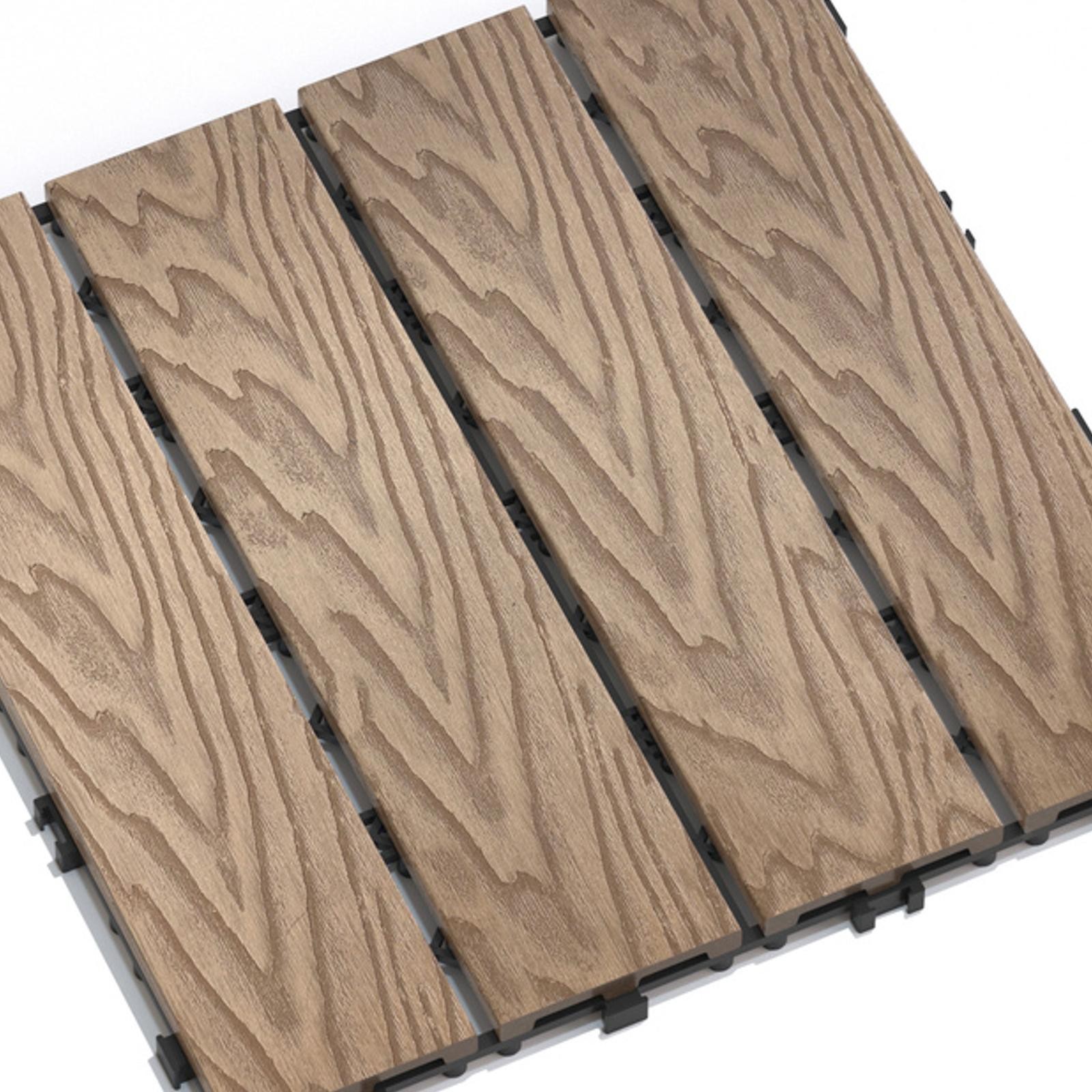 WPC Wood- Composite Patio Deck Tiles, 11-Pack, Interlocking, Water Resistant