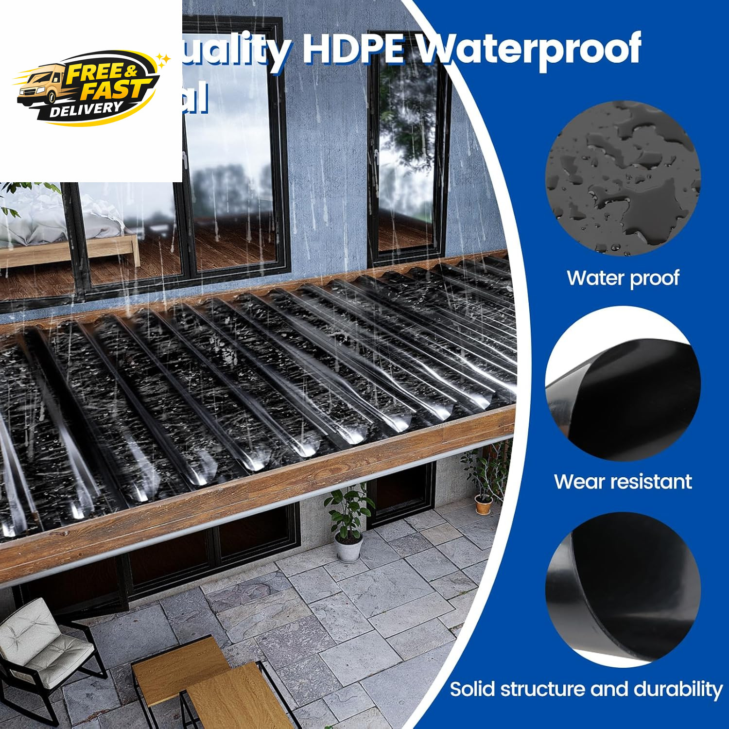 4 PCS 50FT Black under Deck Drainage System Trough HDPE Waterproofing