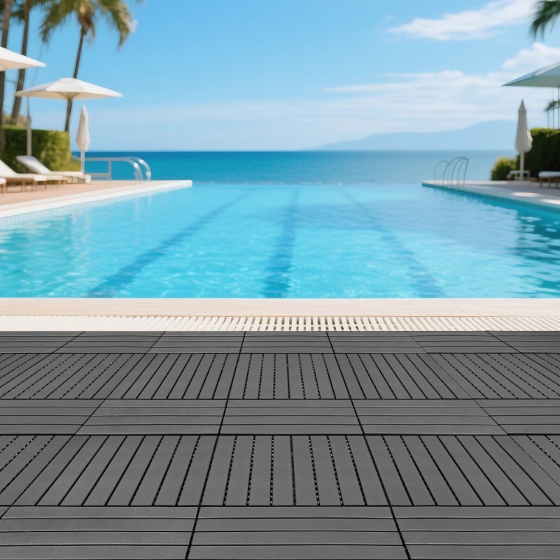 24 pieces of dark gray outdoor terrace deck tiles, DIY interlocking decking