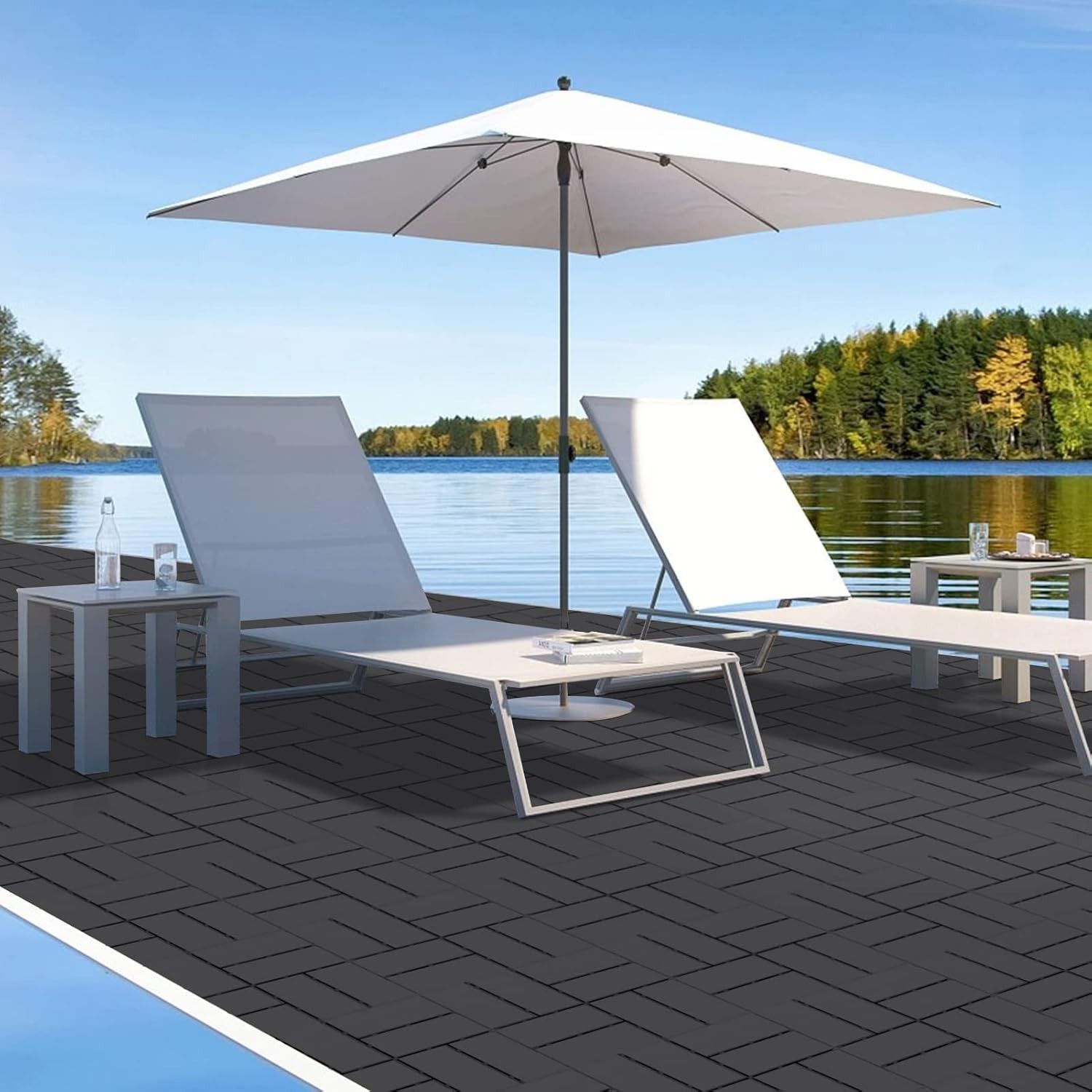 12×12 Waterproof Interlocking Deck Tiles – Dark Grey, 27 Pack for Outdoor Living