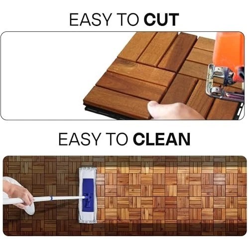 Interlocking Deck Tiles 10 Pack 12×12 Acacia Wood Indoor Outdoor Flooring for
