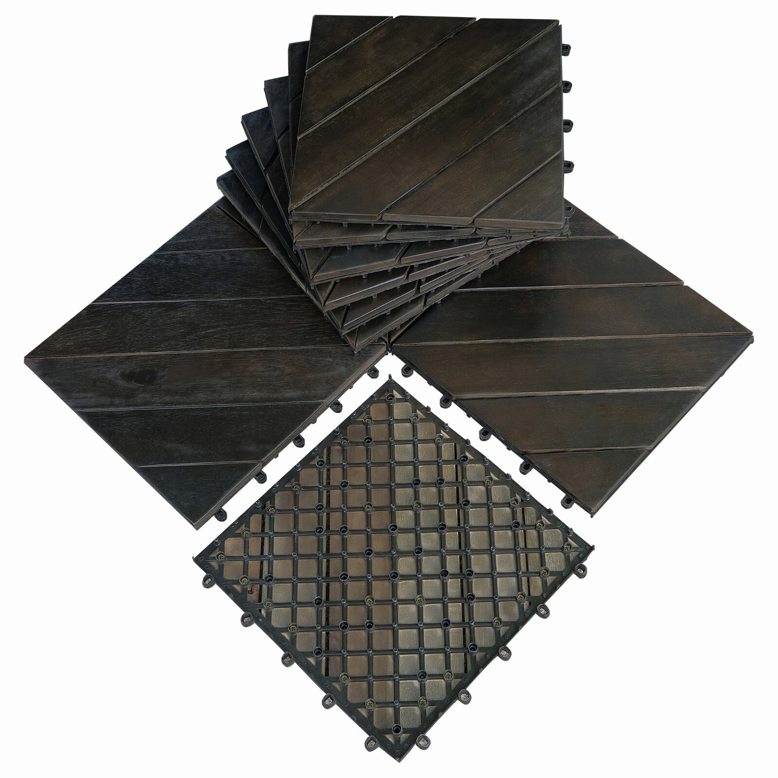 Lovupet Wood Outdoor Flooring, Interlocking Deck Tiles (Pack of 10, 12″ x12″)