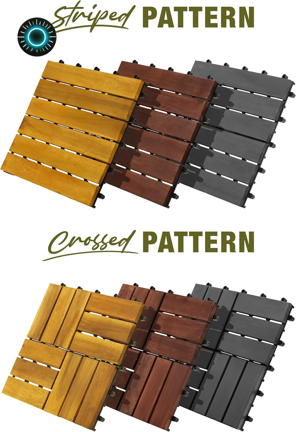 Interlocking Deck Tiles 9 PCS 12″x12″x0.9″ Floor Tiles Waterproof Golden Teak…