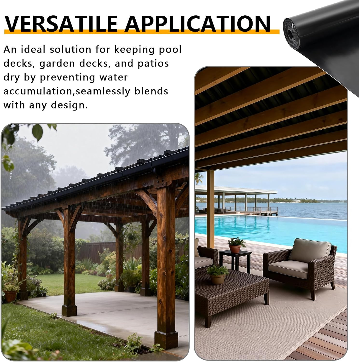 1PCS 50 Ft X 20 Inches Black under Deck Drainage System Trough Deck, Fit for 16“