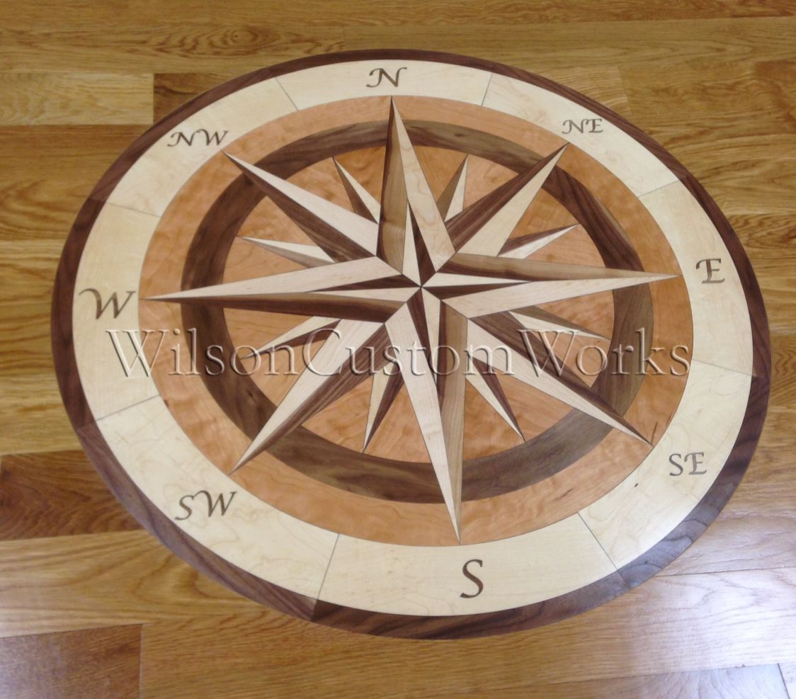 30″ Wood Floor Inlay 100 Piece Compass Medallion kit DIY Flooring Table Box