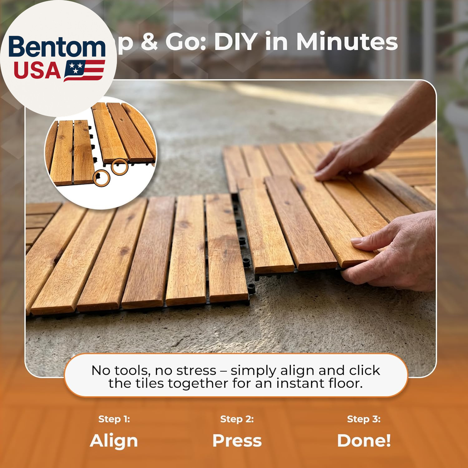 Interlocking Long Slat Deck Tiles 12″X12″– Stylish Patio Tiles for Outdoor Floor