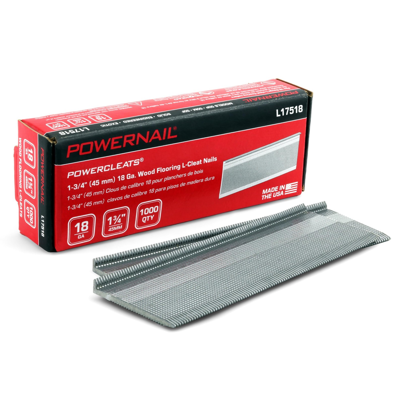 1000 CT L15018 18 Gauge 1-1/2 Inch Length Flooring L-Cleat Nails Box Set