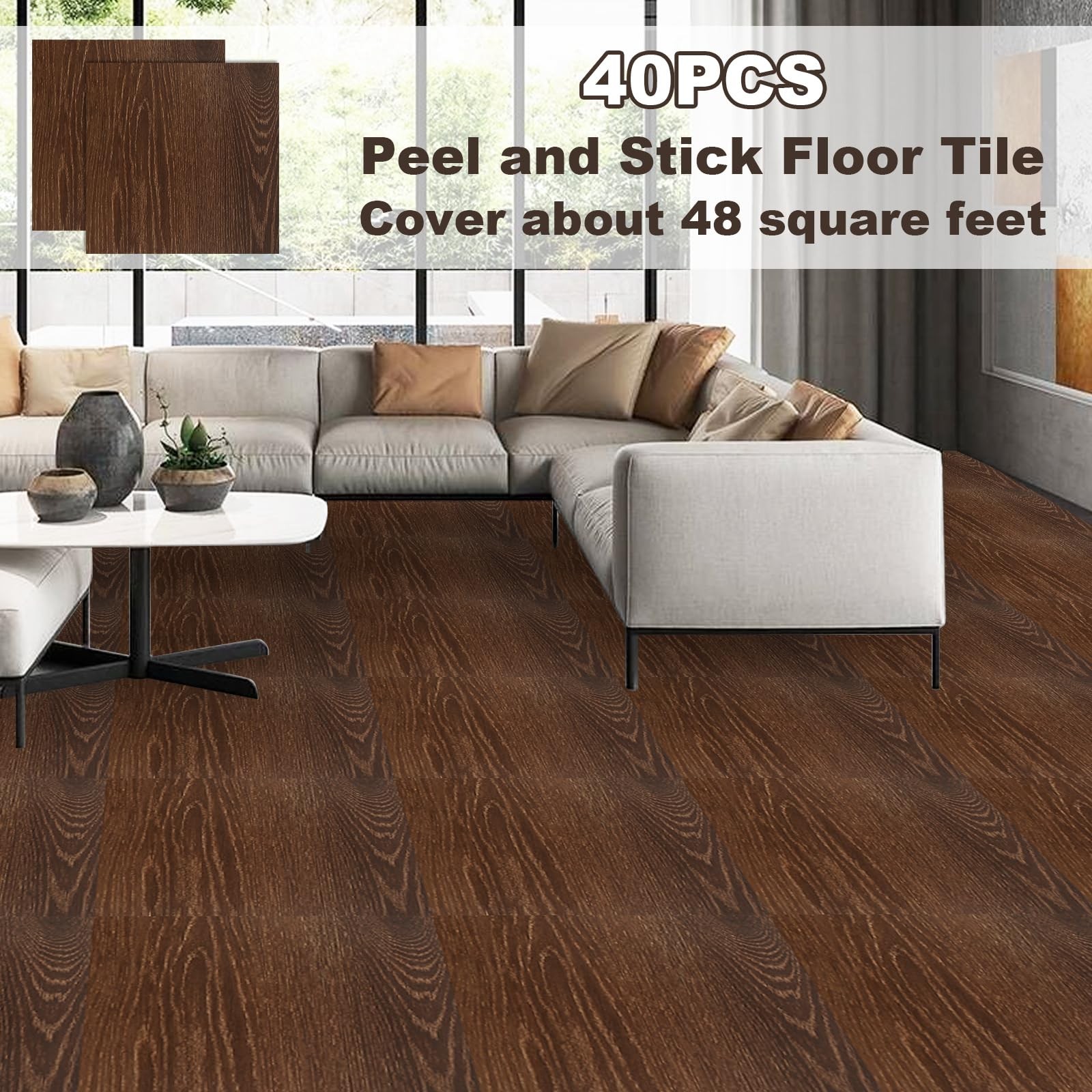 JMIATRY 40PCS 12×12 In Peel And Stick Floor Tile Walnut Wood Vinyl Brown