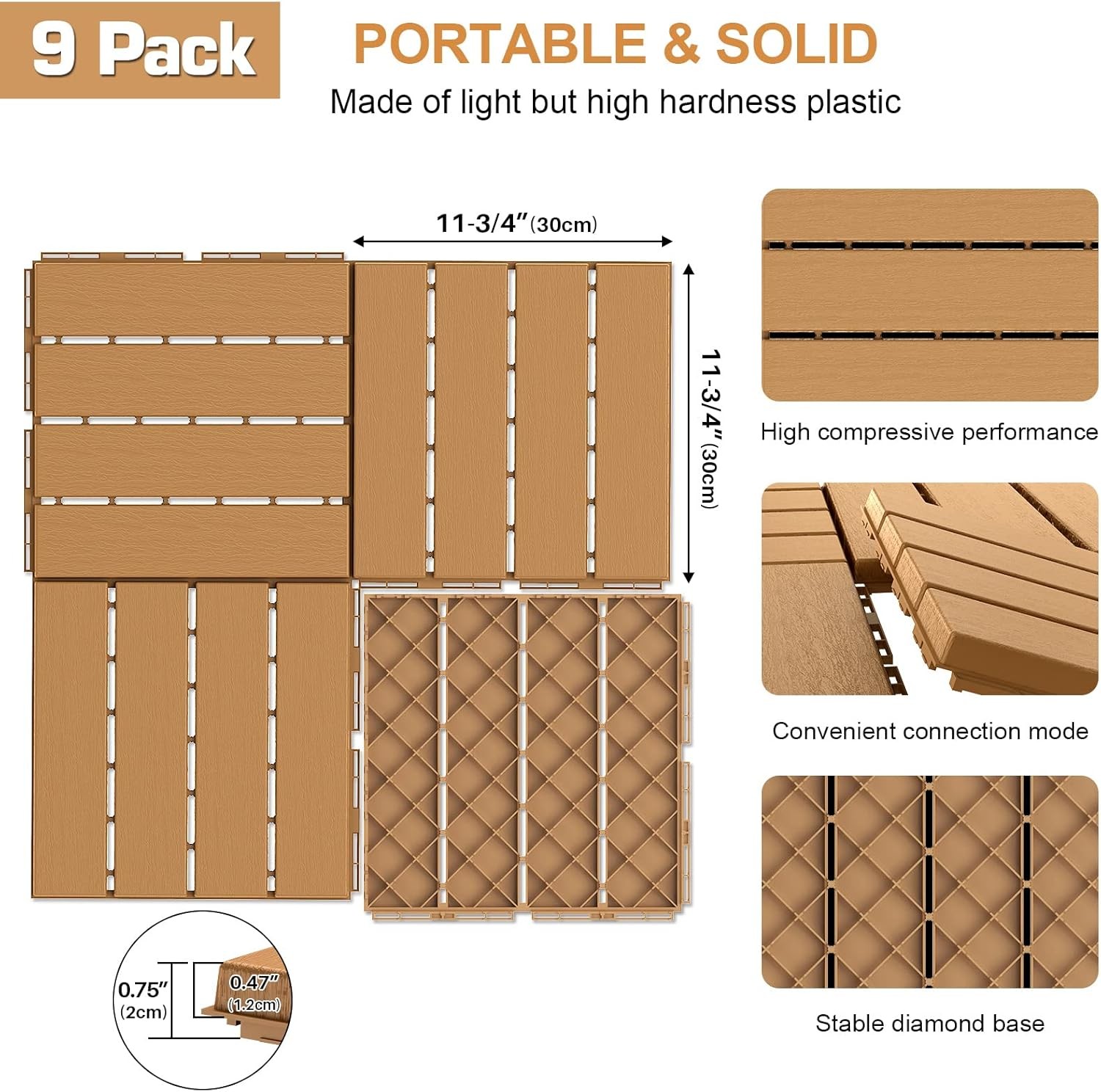 Goovilla Plastic Interlocking Deck Tiles 27-Pack 12x12in Waterproof Outdoor