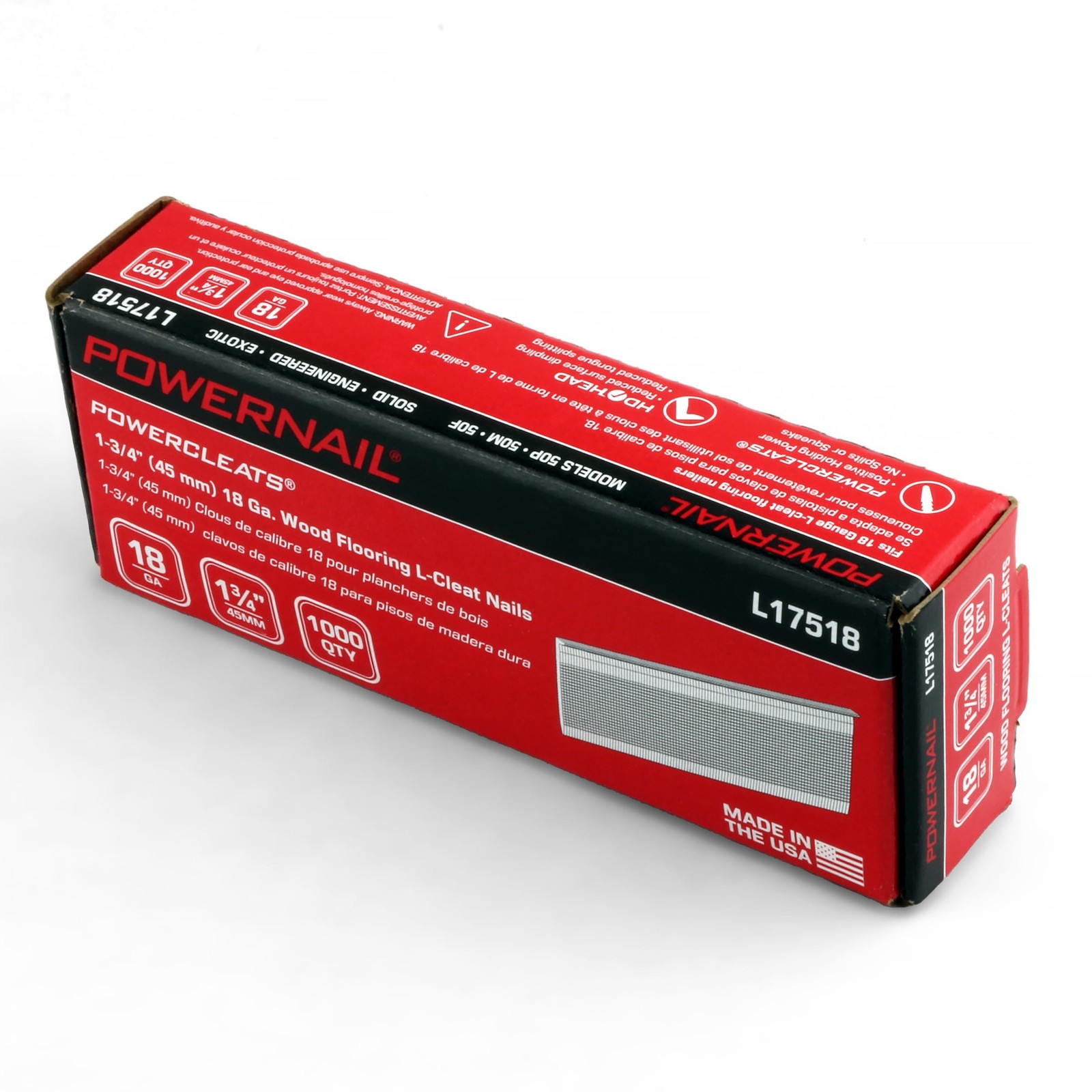 1000 CT L15018 18 Gauge 1-1/2 Inch Length Flooring L-Cleat Nails Box Set
