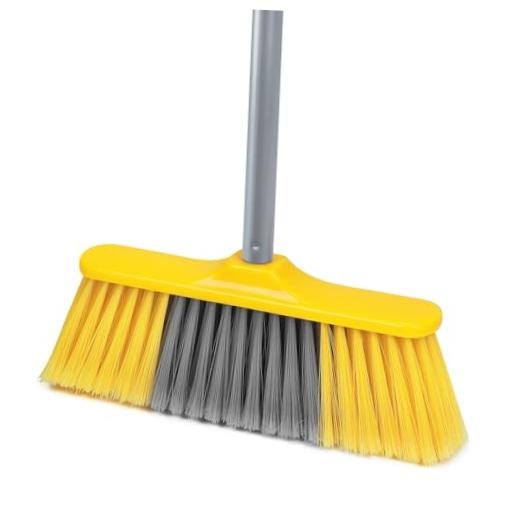 Indoor Broom for Floors 55” Soft Bristle Brooms for Sweeping A-yellow&gray