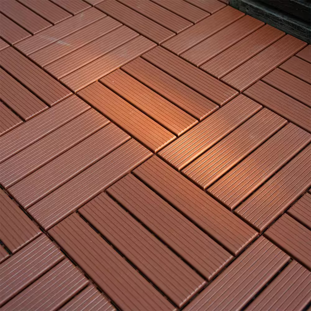 Dark Brown 1 Ft. X 1 Ft. All-Weather Plastic Outdoor Interlocking Deck Tiles Str