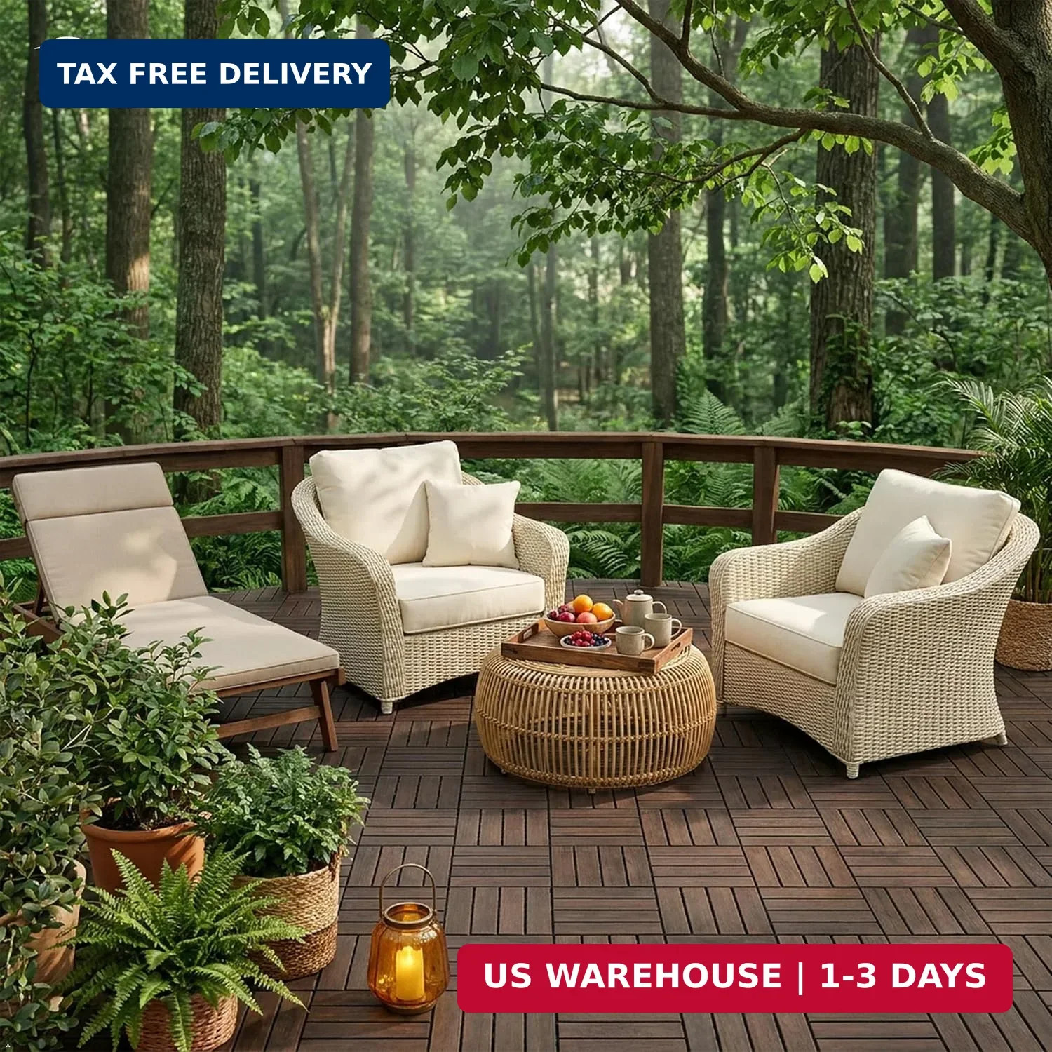 Natural Acacia 12×12 Interlocking Wood Deck Tiles for Balcony, Garden, Patio, Po