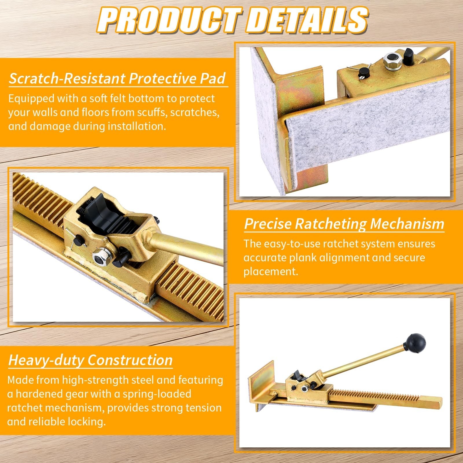 Flooring Jack Tool with Protective Pad – Scratch-Resistant, Easy Ratcheting for