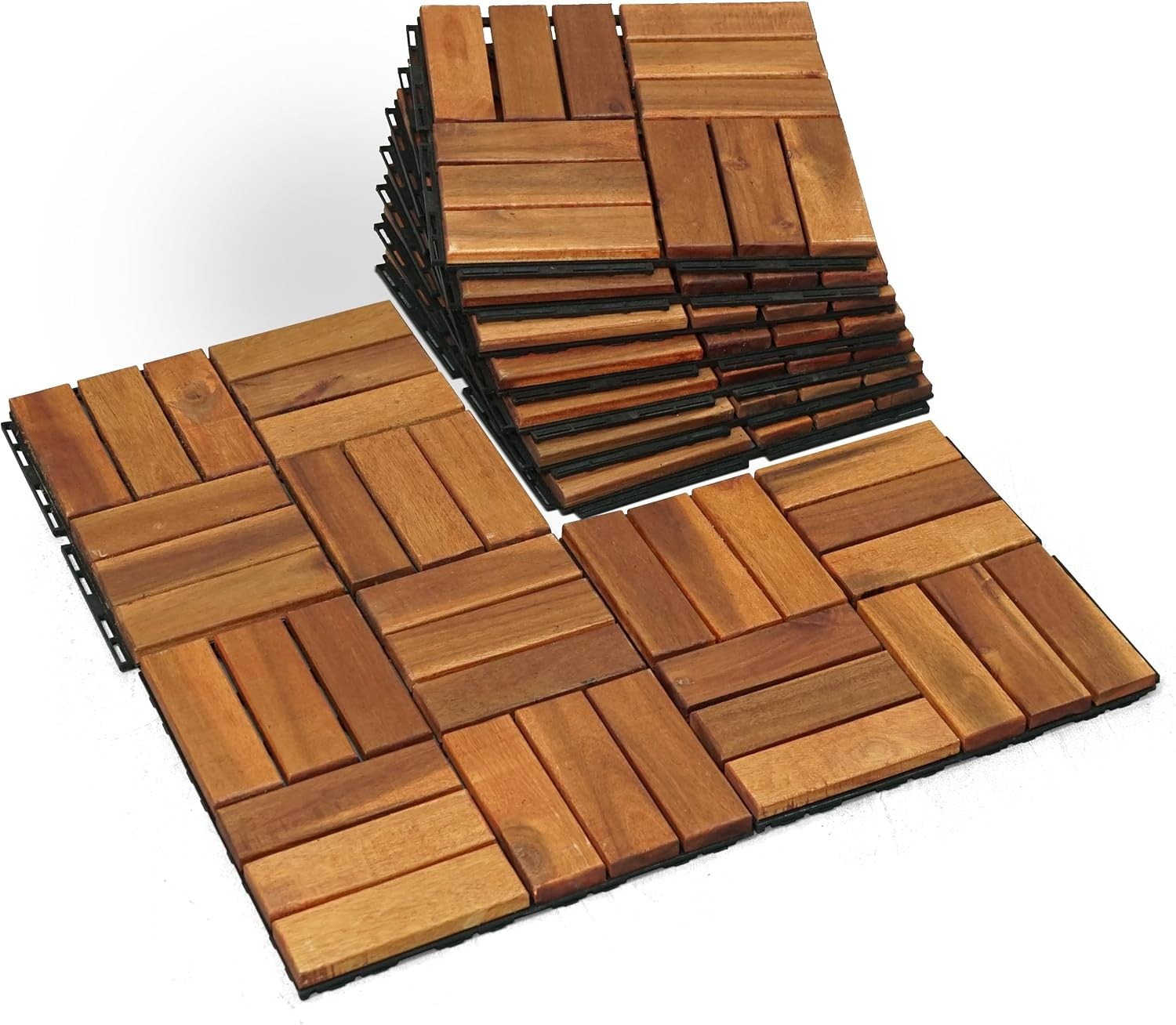 Wood Interlocking Deck Tiles – 12″X12″ Indoor & Outdoor Flooring Tiles
