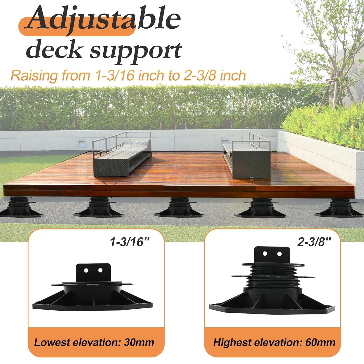 Adjustable Deck Support Plastic Pedestal Paver, 24 PCS, 1-3/16″ to 2-3/8″ Lev…