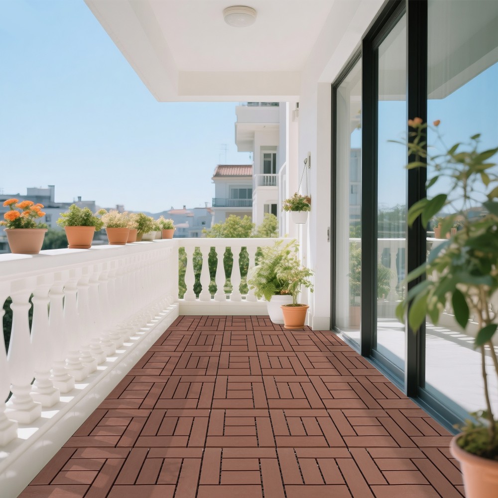12″ Interlocking Floor Tiles 44 Pack Red Brown PP DIY Modular Deck Tiles
