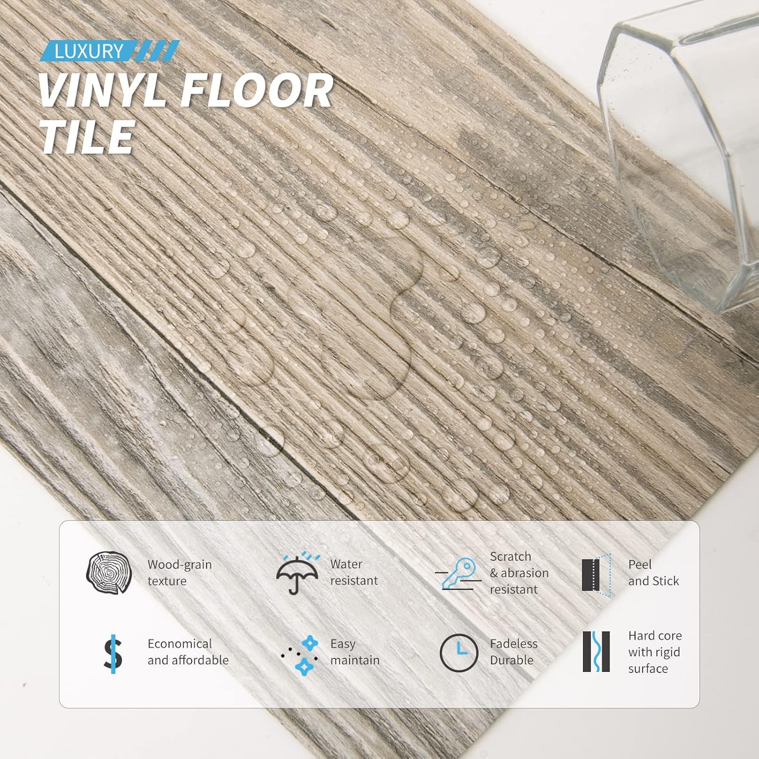 Self Adhesive Floor Tiles, 20Pcs Vinyl Planks 15x45cm Peel and Stick