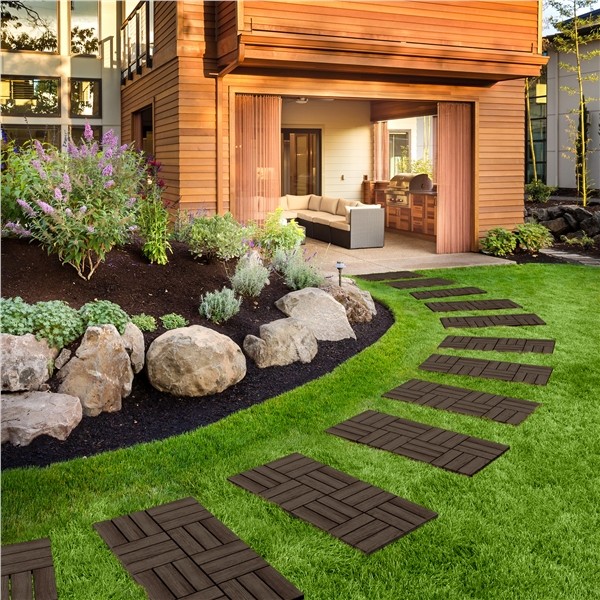 Pack of 27 Wood Interlocking Flooring Tiles Deck Tiles for Patio Garden, Used