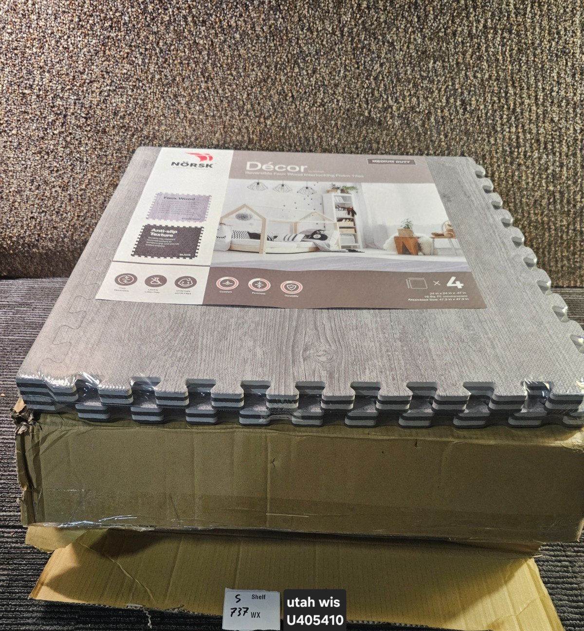 (QTY 8) Norsk 340247 24in W x 24in L Interlocking Foam Gym Floor Tile Stone Gray