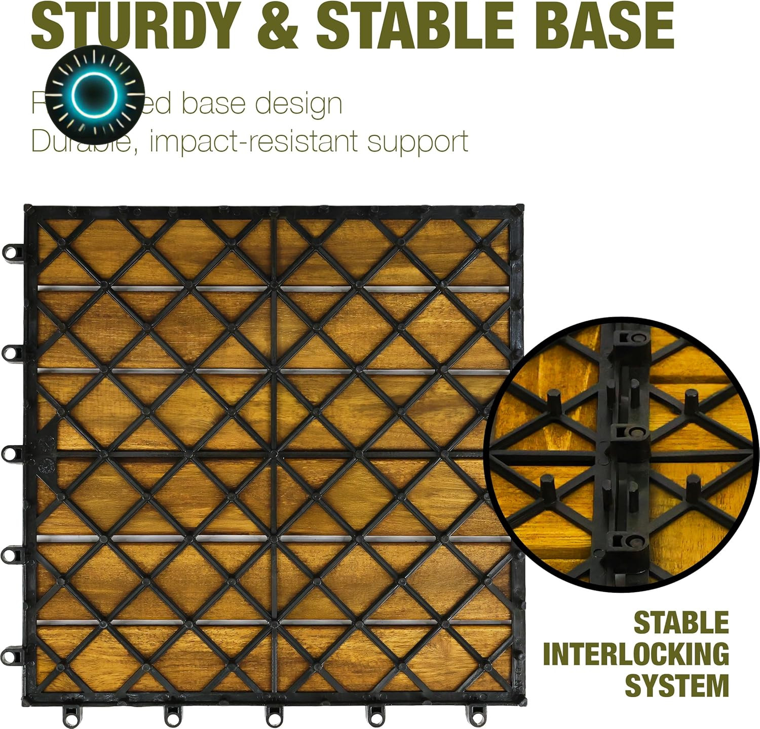 Interlocking Deck Tiles 9 PCS 12″x12″x0.9″ Floor Tiles Waterproof Golden Teak…