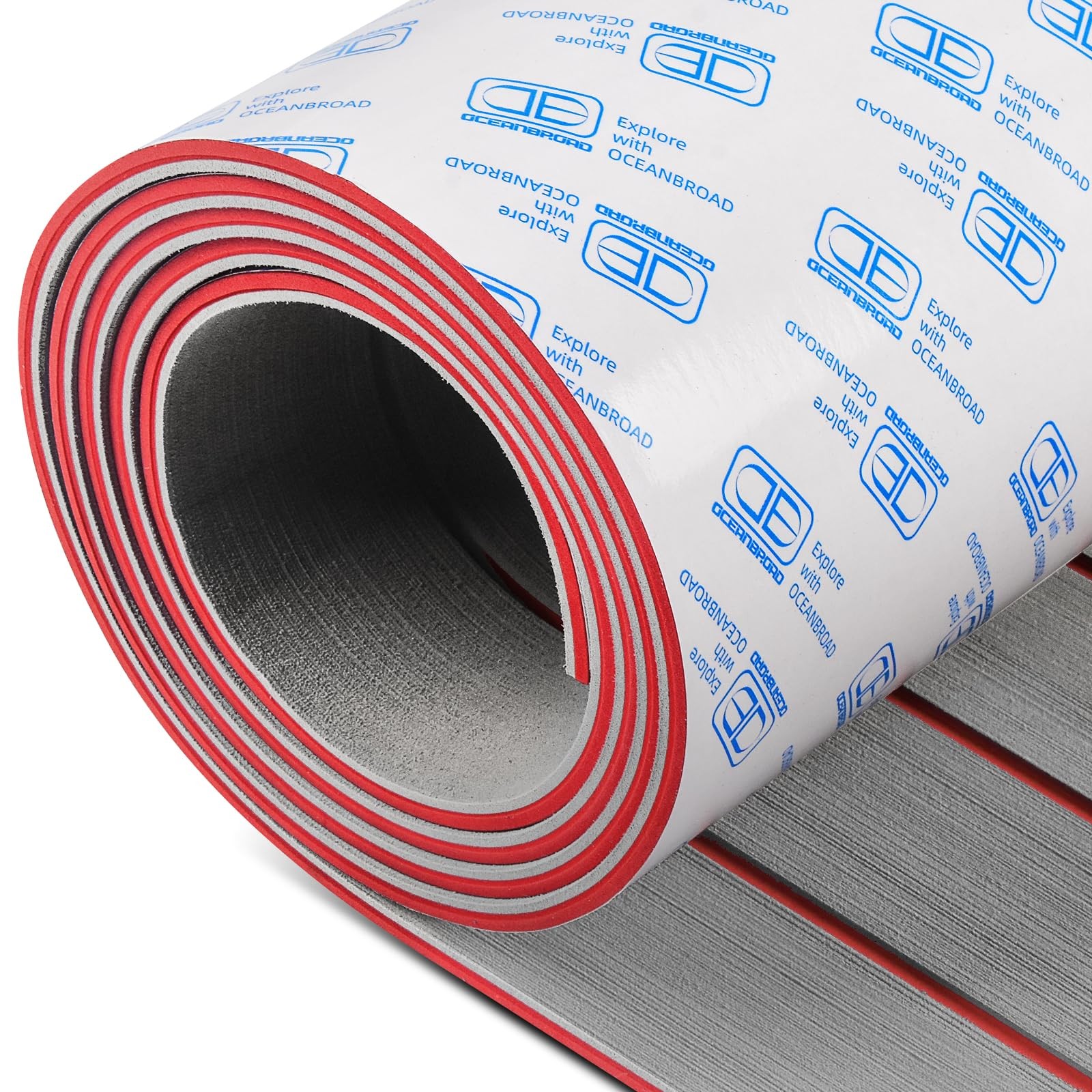 Boat Flooring Self-Adhesive 96”x21.6” Gray with Red Lines