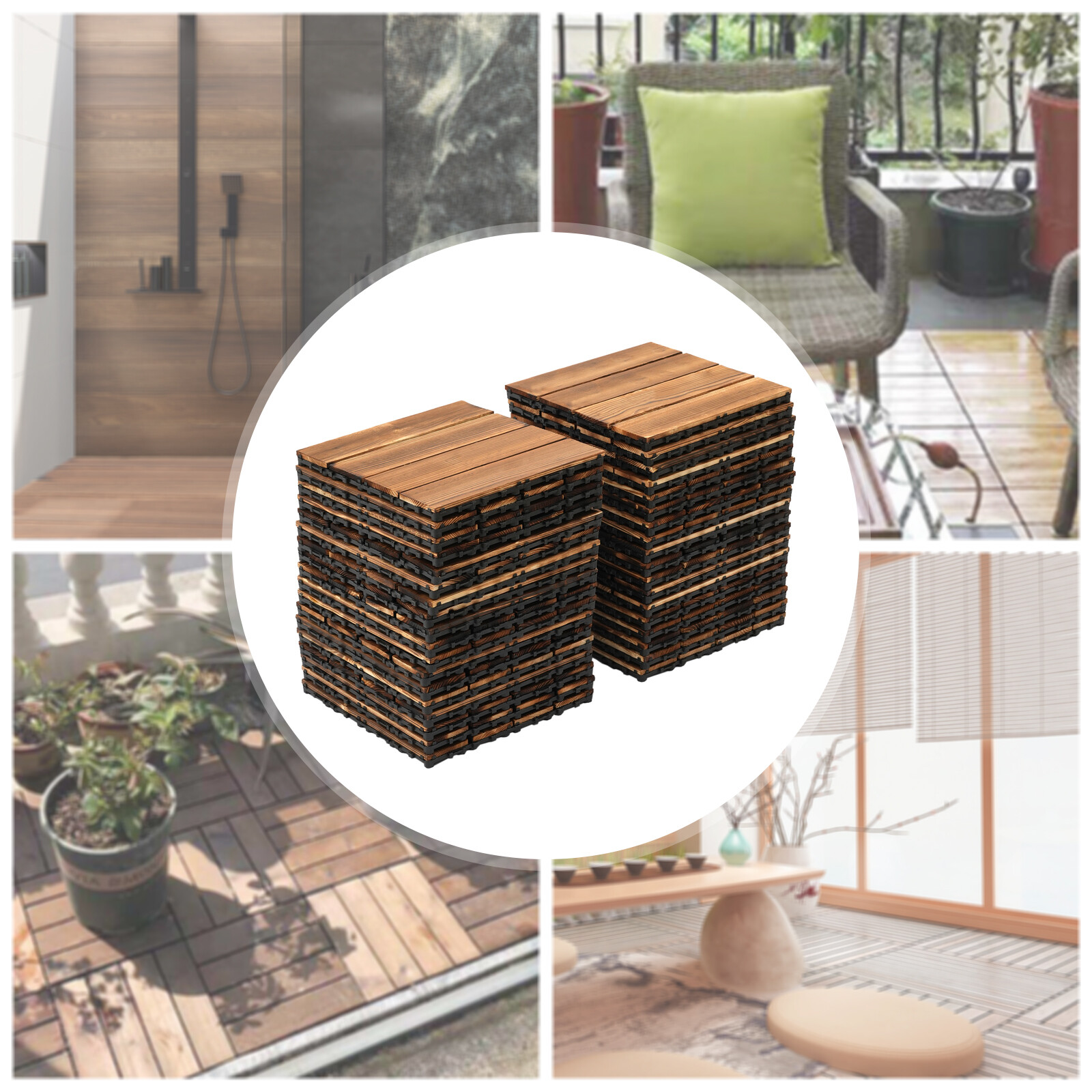 36pcs 12”x12” Deck Patio Tile Interlocking Wood Flooring Pavers Tiles Outdoor