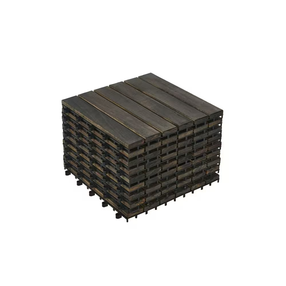 10-Pack 12 In. X 12 In. Dark Brown Square Outdoor Acacia Wood Interlocking Deck