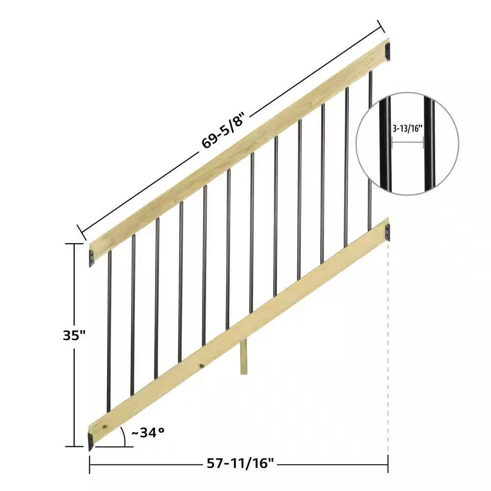 36 In. H X 70 In. W Pressure-Treated Southern Yellow Pine Wood Deck Stair Railin