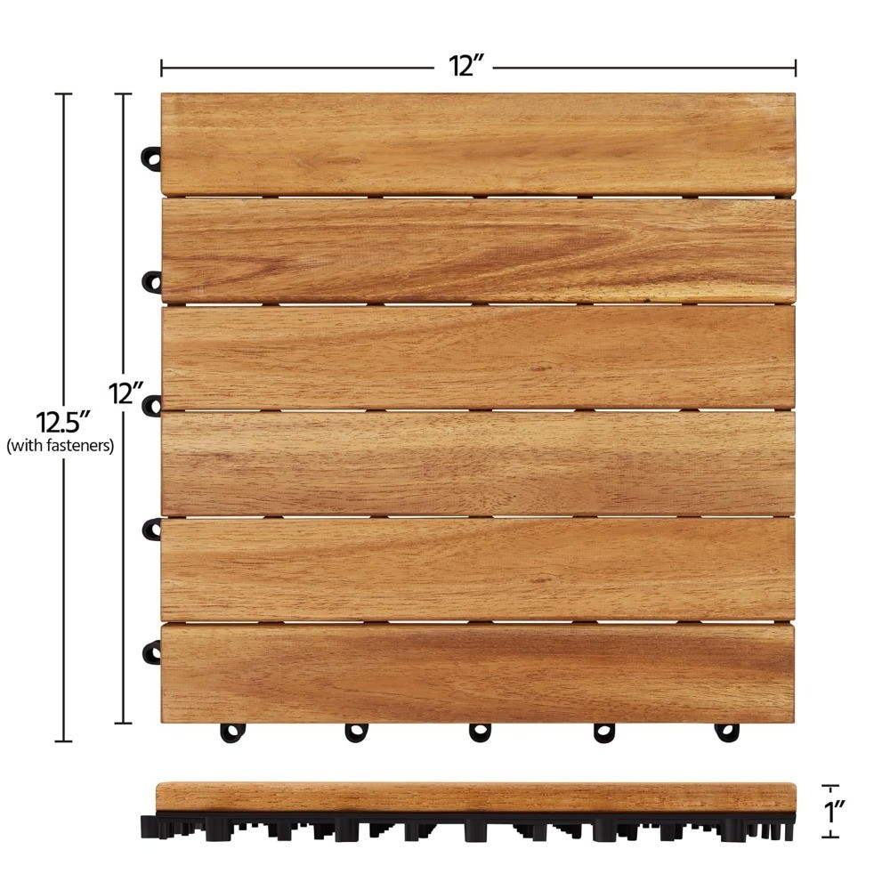 Interlocking Acacia Wood Deck Tiles Outdoor Flooring with PP Base for Patio