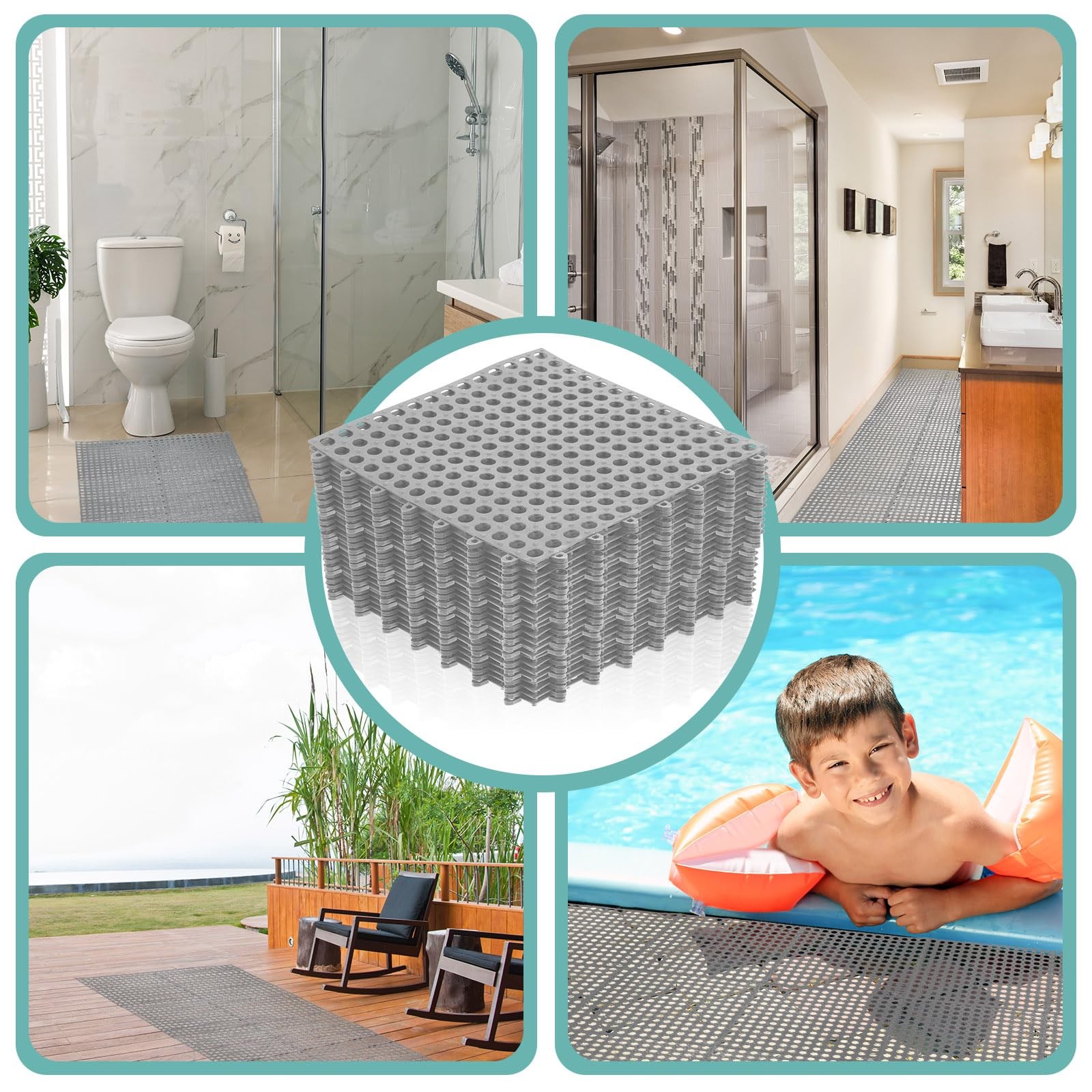 50 Pcs Rubber Outdoor Tiles 11’8 x 11’8 Inches,Gray