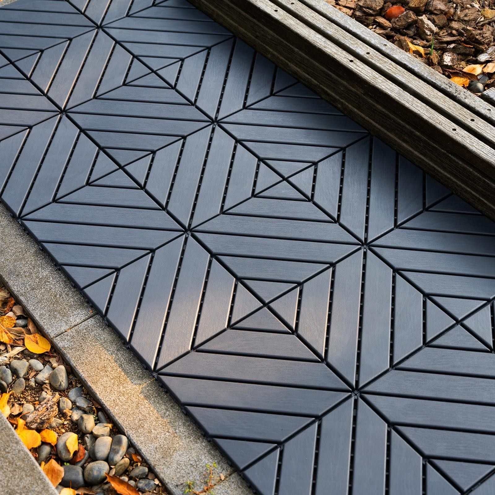 12×12 Grey Interlocking Deck Tiles, Waterproof & All-Weather Outdoor Flooring,