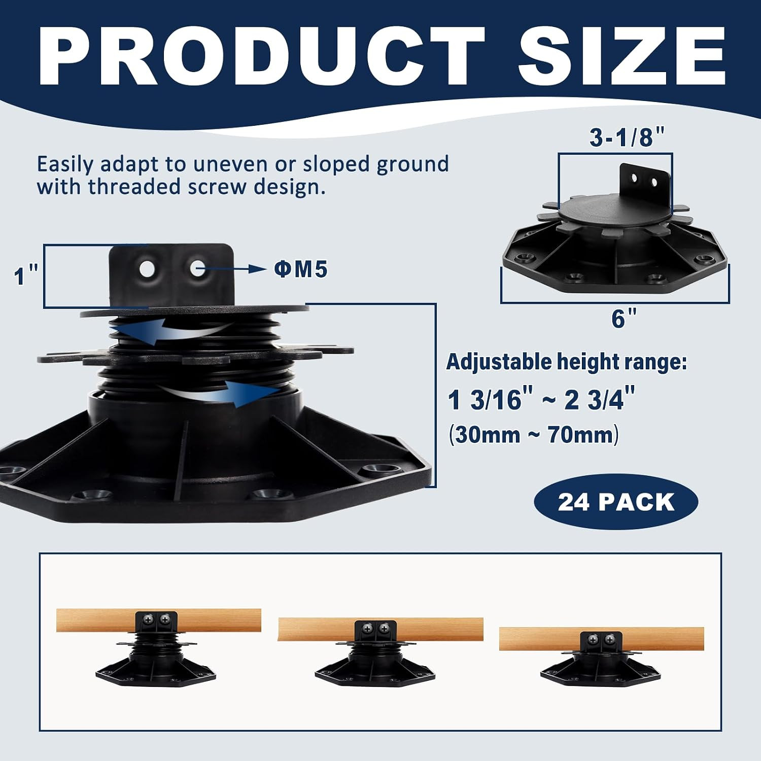 24 Pack Adjustable Deck Support Pedestal, Heavy Duty Deck Foundation Base, Heigh