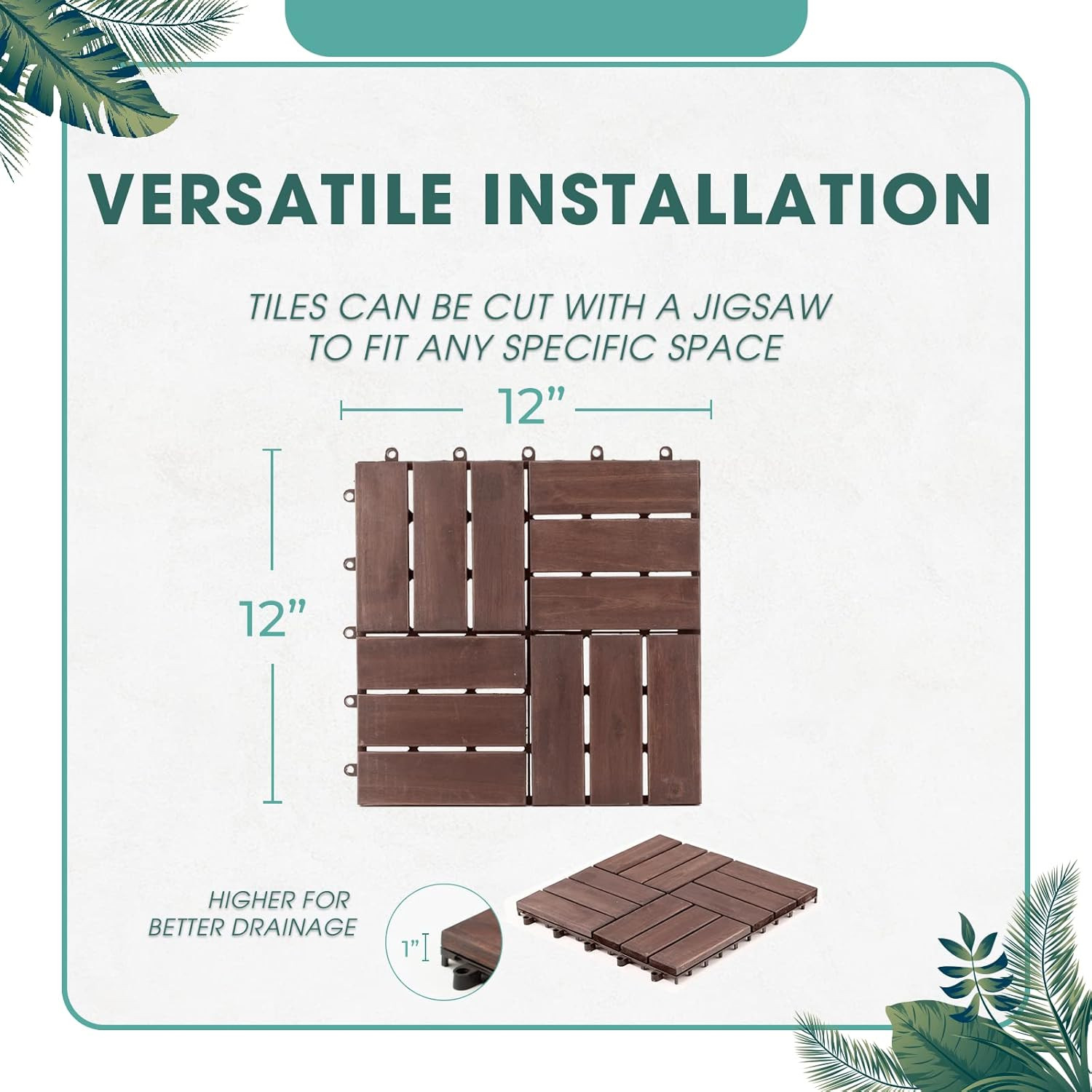 Interlocking Deck Tiles – 10PCS Waterproof Acacia Wood Patio Tiles, Flooring Til