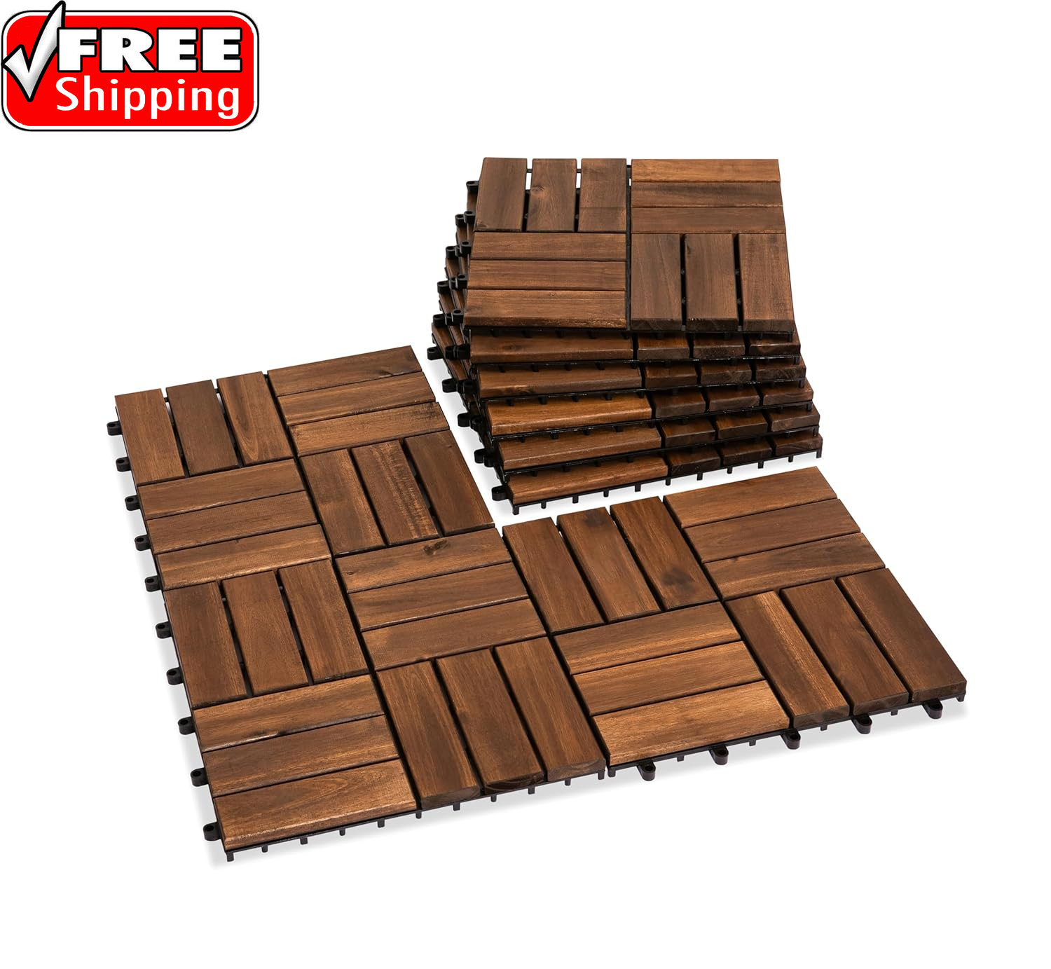 Natural Acacia 12X12 Interlocking Wood Deck Tiles for Balcony, Garden, Patio, Po