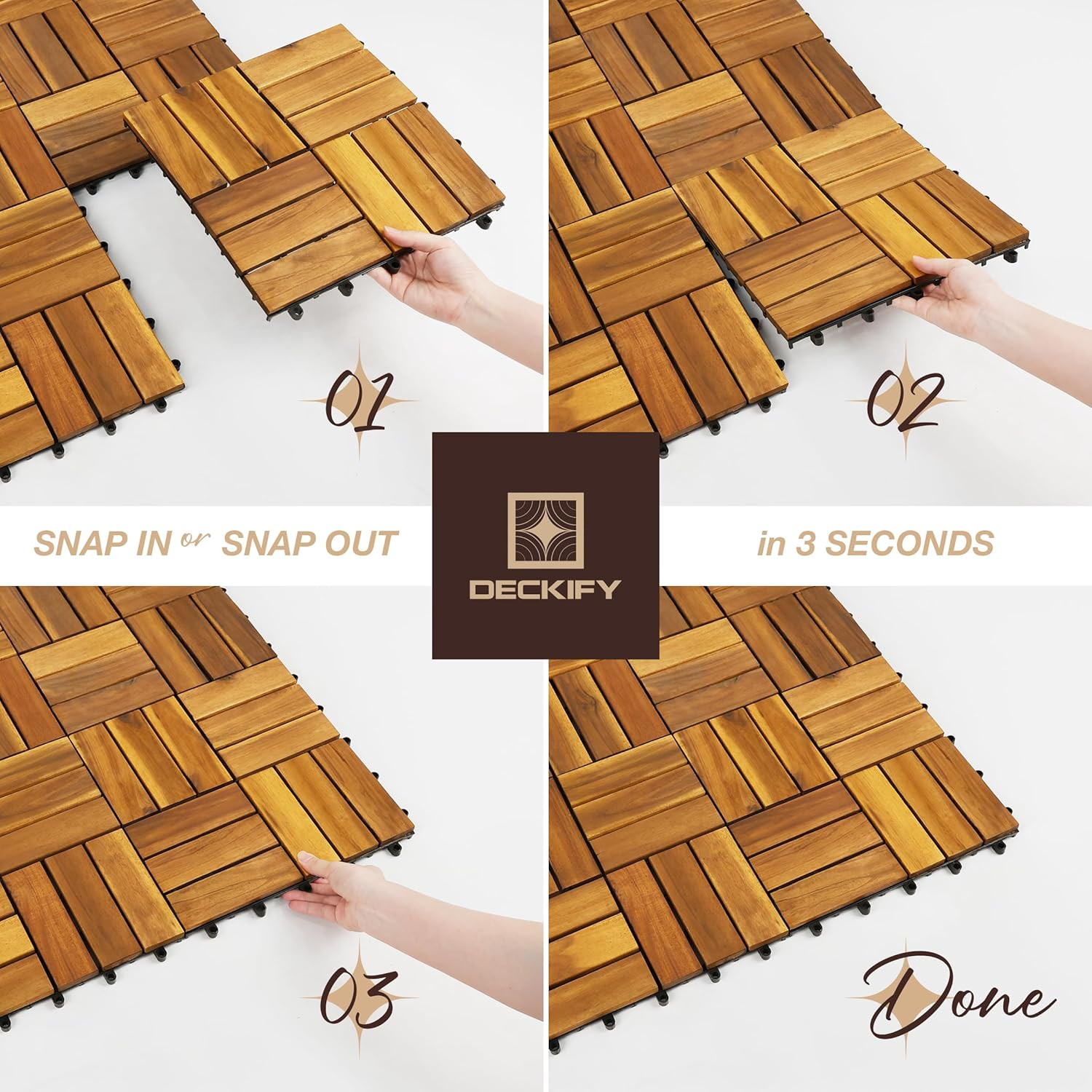 9Pcs Premium Acacia Wood Interlocking Patio Deck Tiles, 12 X 12 X 0.9 Inch Outdo