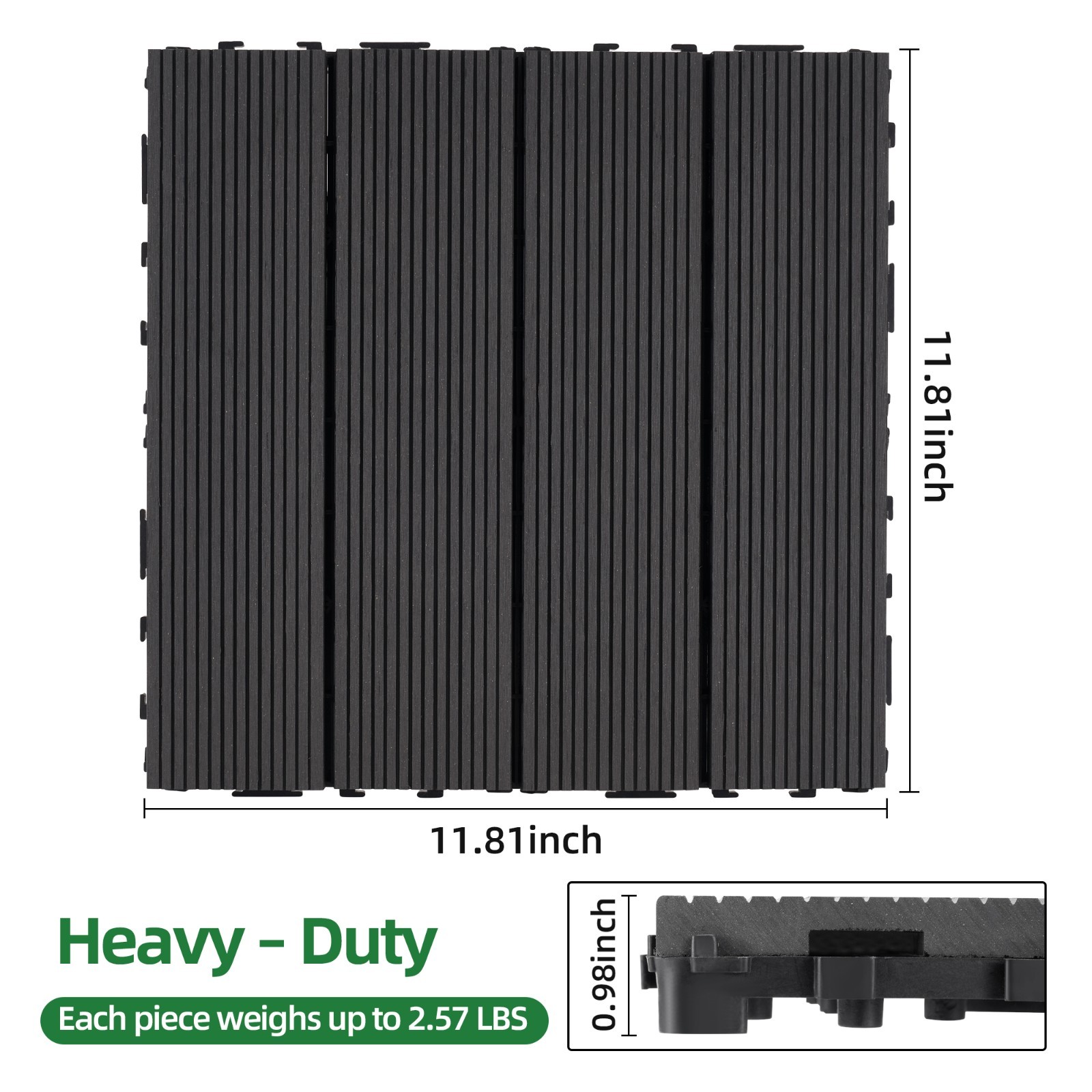 (Pack of 9) 8.7 sq. ft Black Interlocking DIY Wood-Plastic Composite Deck Tiles