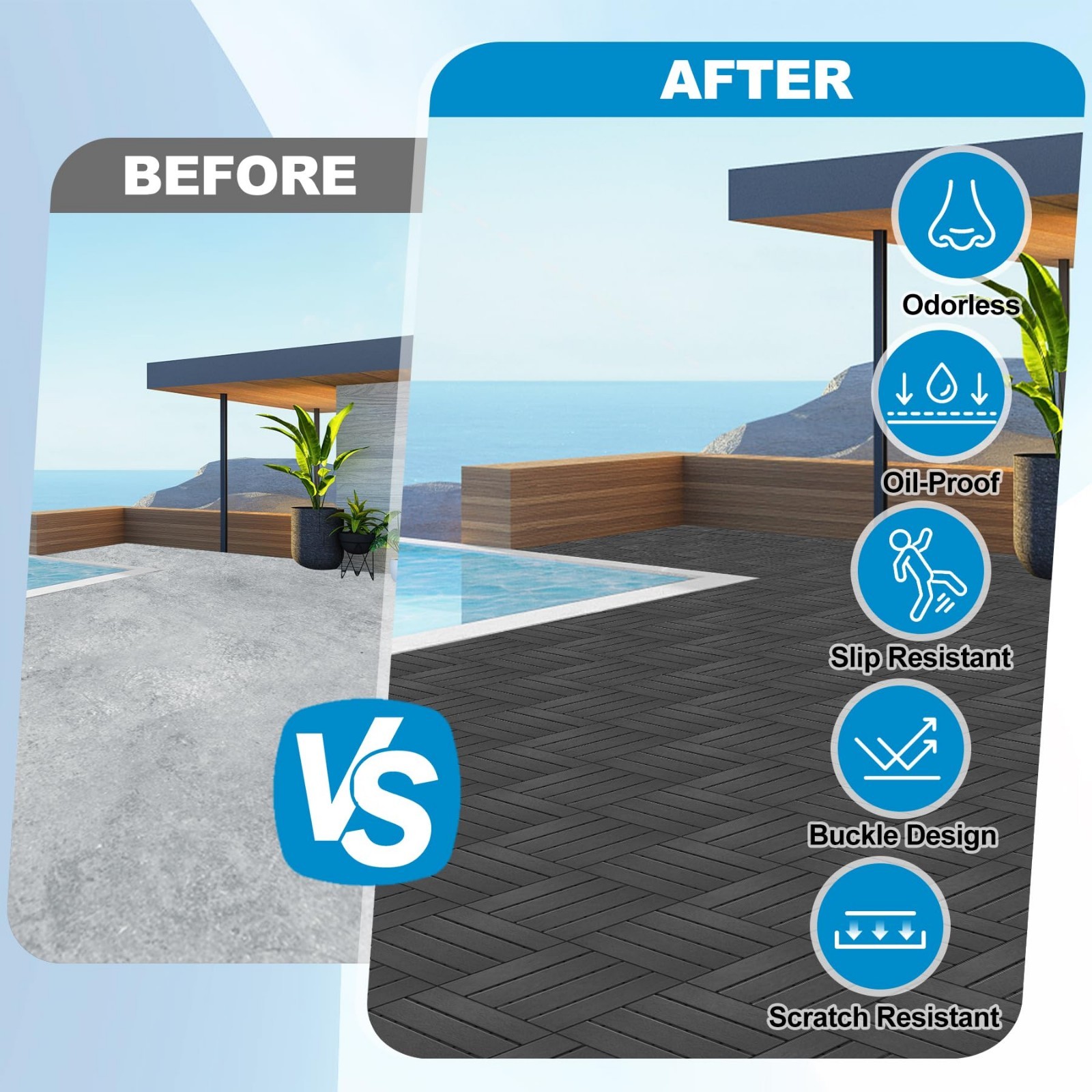 Interlocking Deck Tiles 9 Pack 12″x12″ Waterproof Composite Flooring for Patio,